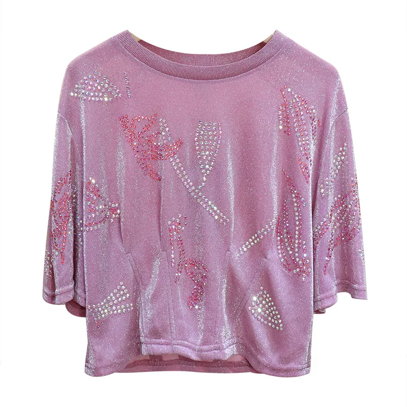 AELESEEN High Quality Purple Summer Autumn Tees Runway Fashion Luxury Beading Loose Casual Short Top T-Shirts
AELESEEN High Quality Purple Summer Autumn Tees Runway Fashion Luxury Beading Loose Casual Short Top T-Shirts