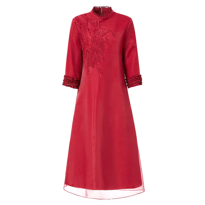 Main promotion of mom's dress Chinese style 2020 new women's dress with 7-sleeve embroidered loose A-line skirt
Main promotion of mom's dress Chinese style 2020 new women's dress with 7-sleeve embroidered loose A-line skirt