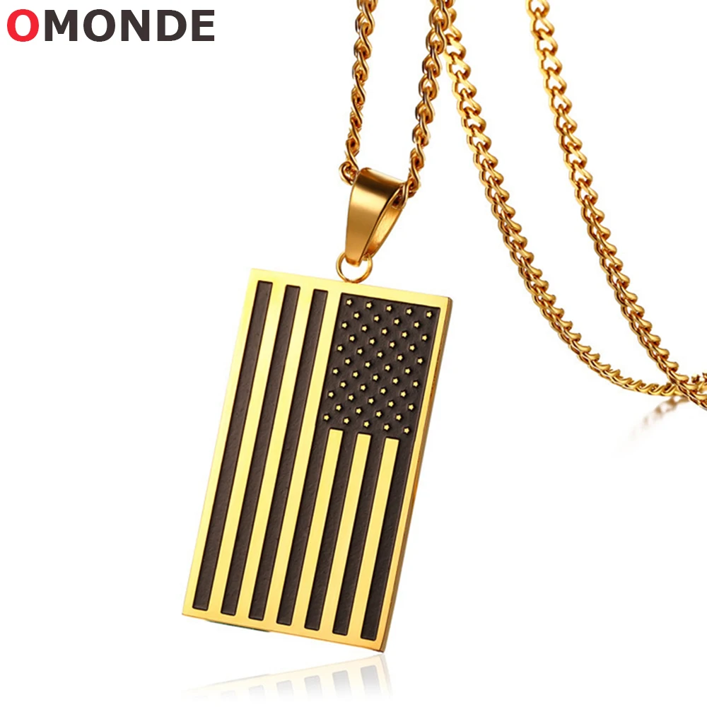 

Stainless Steel USA Flag Pendant Necklace United States National the Stars and Stripes Neck Lace for Men Boy Patriot Jewelry