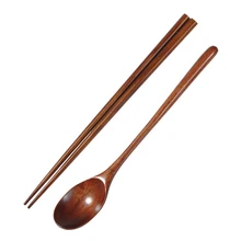 Japanese Wooden Reusable Durable Sushi Chopsticks Spoon Cutlery Set Non-slip Travel Dinnerware Suit Tableware Kitchen Tools