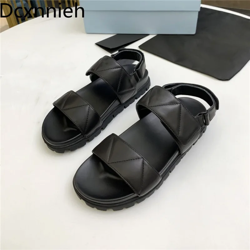 New Summer Genuine Leather Women Sandals Thick Sole Beach Vacation Shoes Ladies Black White Flats Sandals For Woman mujer 2021
New Summer Genuine Leather Women Sandals Thick Sole Beach Vacation Shoes Ladies Black White Flats Sandals For Woman mujer 2021