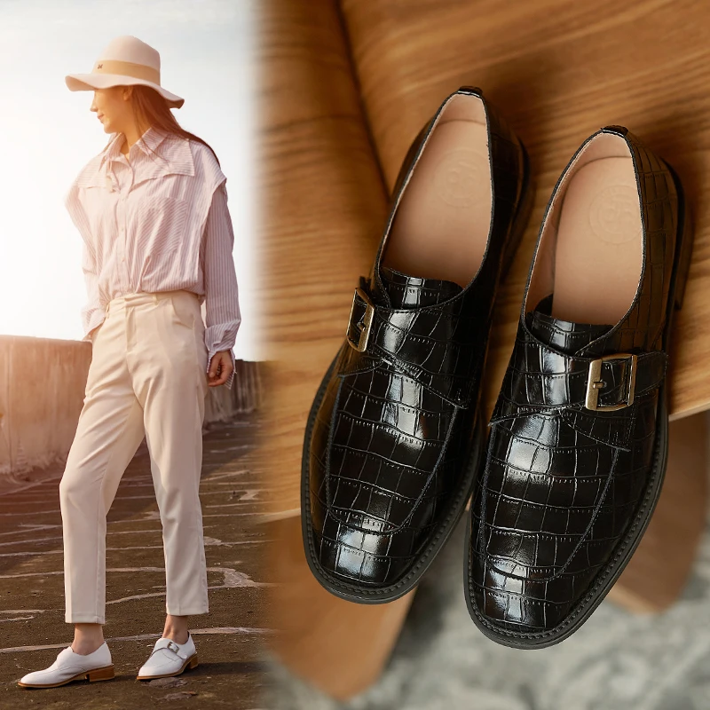 Genuine Leather Women's Shoes Fashion Buckle Stone Pattern Slip-On Loafers Round Toe Thick Heel Handmade Shoes Woman Size 34-40
Genuine Leather Women's Shoes Fashion Buckle Stone Pattern Slip-On Loafers Round Toe Thick Heel Handmade Shoes Woman Size 34-40