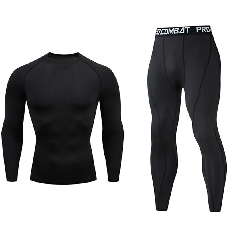 

Workout Clothing Men's Running Tights Compression Leggings Sweat Gym MMA Rash Guard Male 2 Piece Tracksuit Black Jogging Set 4XL