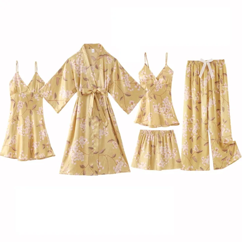 Printed 5PCS Pajamas Set Women Sleepwear Thin Sleep Set Summer Female Nightwear Robe Kimono Gown Sexy Satin Loose Home Wear
Printed 5PCS Pajamas Set Women Sleepwear Thin Sleep Set Summer Female Nightwear Robe Kimono Gown Sexy Satin Loose Home Wear