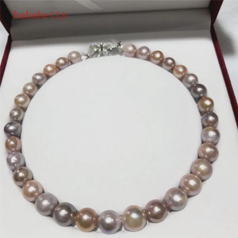 

NEW Natural 12-13mm multicolor Baroque Edison Freshwater Cultured Nuclear Pearl Beautiful necklace Bowknot is clasp 18"
