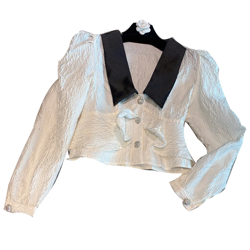 Autumn Winter 2021 New Color Contrast Stitching Shirt Women's Short Ruffled Lapel Puff Sleeve Temperament Top UK599
Autumn Winter 2021 New Color Contrast Stitching Shirt Women's Short Ruffled Lapel Puff Sleeve Temperament Top UK599