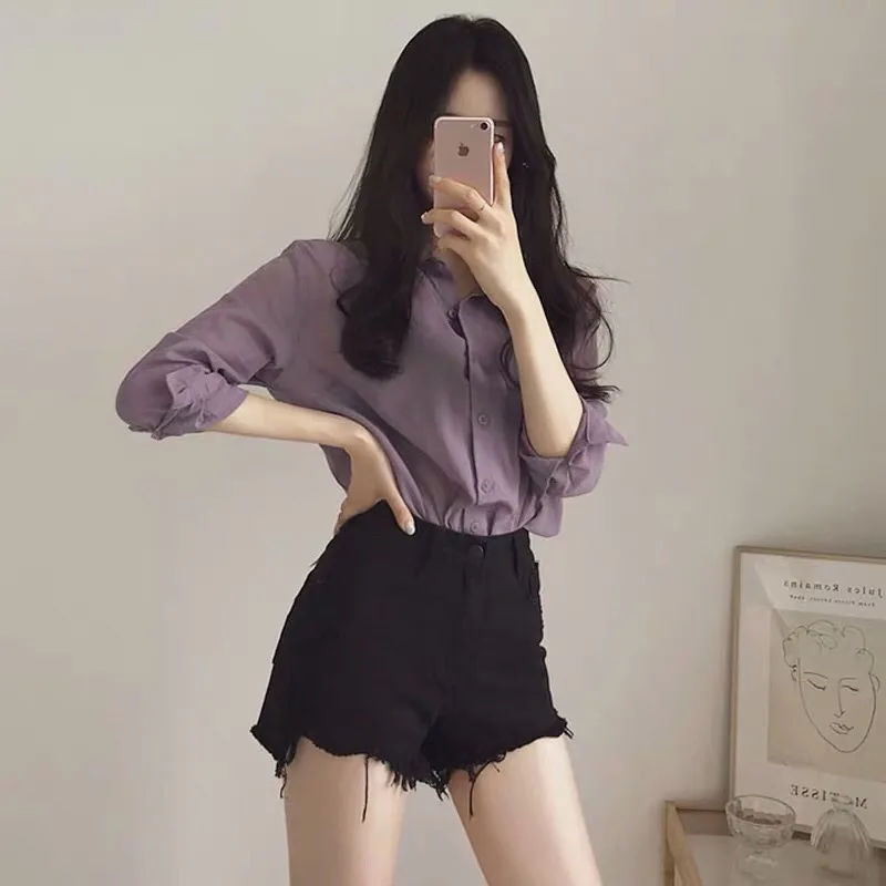 Clavicle tops Korean version gentle wind purple chiffon shirt female design sense female niche sunscreen shirt
Clavicle tops Korean version gentle wind purple chiffon shirt female design sense female niche sunscreen shirt