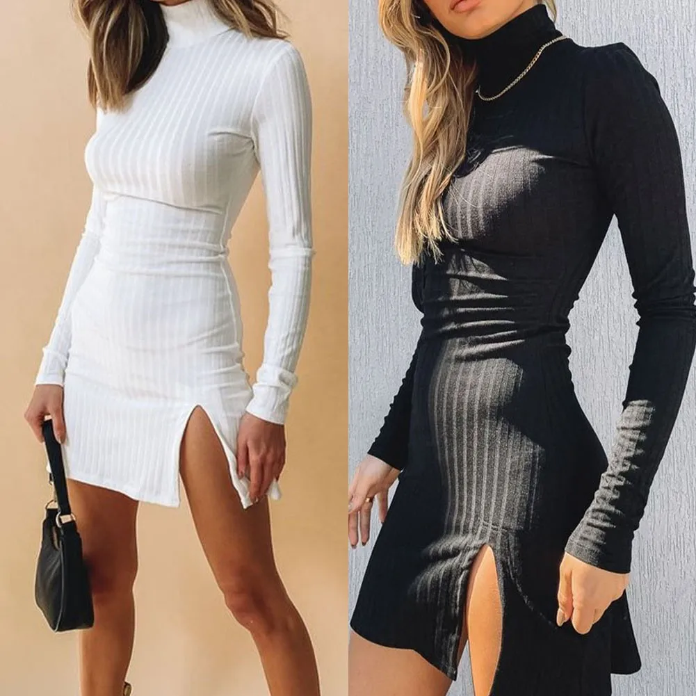 2021 Brand New High Side Slit Sweater Dress Women Side Split Slim Knitted Elegant Turtleneck Long Sleeve Mini Party Dresses
2021 Brand New High Side Slit Sweater Dress Women Side Split Slim Knitted Elegant Turtleneck Long Sleeve Mini Party Dresses