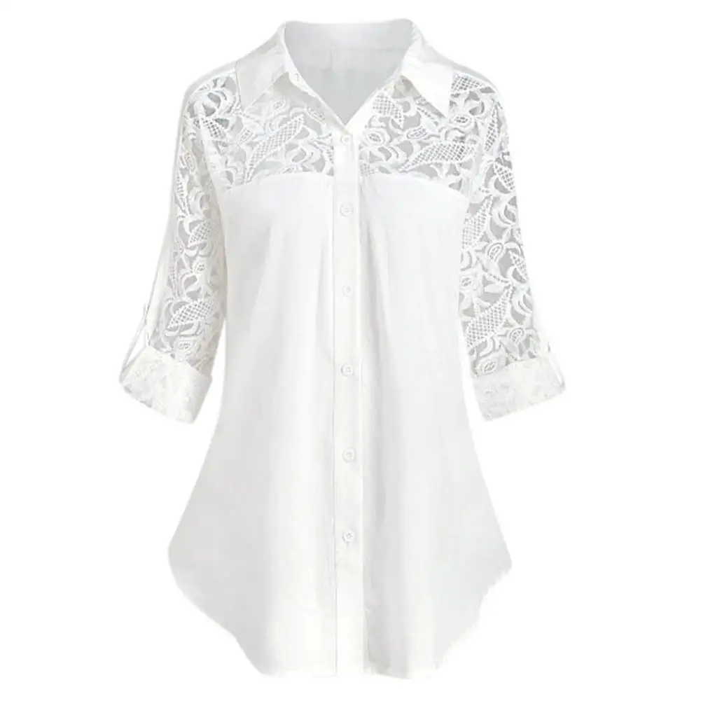 Women Casual Solid Color Turn Down Collar Lace Stitching Buttones Plus Size Shirt
Women Casual Solid Color Turn Down Collar Lace Stitching Buttones Plus Size Shirt