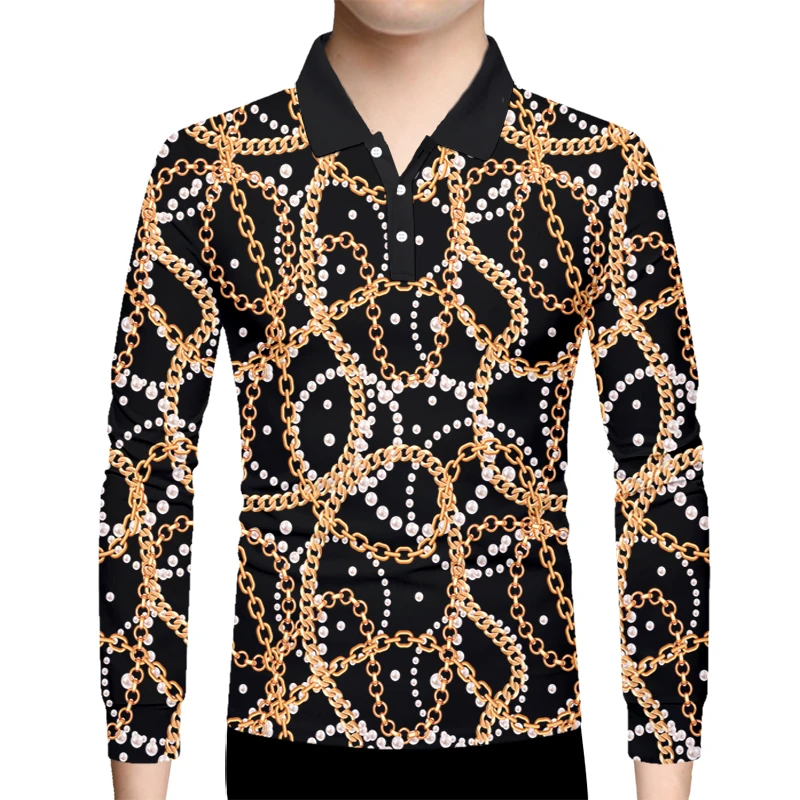 Long-sleeved Polo-shirts Golden Pearl Chains 3d-printed New Men's Suitable Casual Streetwear Baroque Luxury Cool Shirt Top OGKB 
Long-sleeved Polo-shirts Golden Pearl Chains 3d-printed New Men's Suitable Casual Streetwear Baroque Luxury Cool Shirt Top OGKB