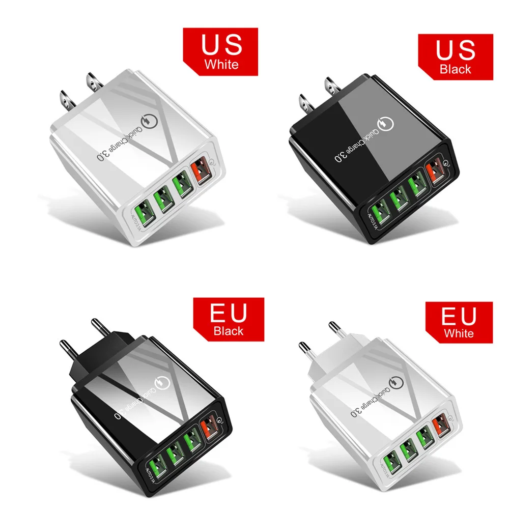 

For Samsung Fast Charging QC3 Eu Adaptor 4 USB 240v Multi-Mouth Head 5.1A Fast Charging Charger Mobile Phone Chargers 4 USB