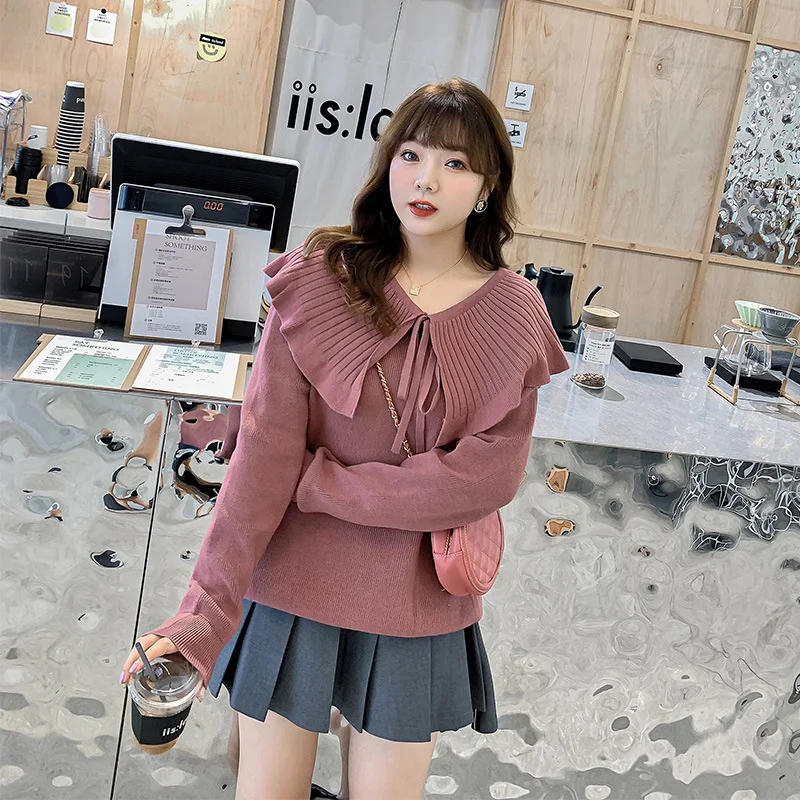 Women's 2021 Autumn and Winter New Korean Sweet and Cute Pure Color Loose Lapel Tie Knitted Pullover Sweater
Women's 2021 Autumn and Winter New Korean Sweet and Cute Pure Color Loose Lapel Tie Knitted Pullover Sweater