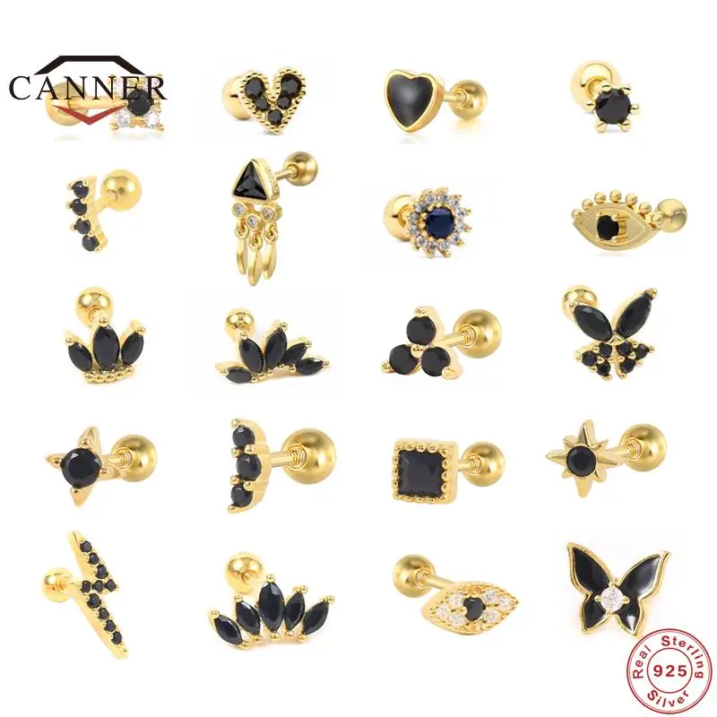 CANNER Small Black Zircon Stone Stud Earrings For Women 925 Sterling Silver Cartilage Pierced Earring Fine Jewelry Accessories
CANNER Small Black Zircon Stone Stud Earrings For Women 925 Sterling Silver Cartilage Pierced Earring Fine Jewelry Accessories