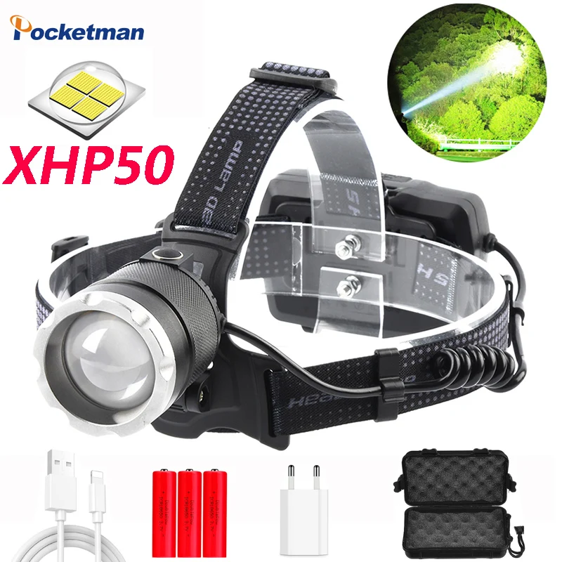 50000LM Brightest XHP50 LED Headlamp USB Rechargeable Headlight Zoomable Head Torch Use 18650 Battery Head Lamp Waterproof
50000LM Brightest XHP50 LED Headlamp USB Rechargeable Headlight Zoomable Head Torch Use 18650 Battery Head Lamp Waterproof