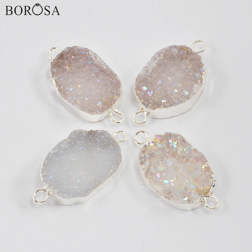 BOROSA Natural Agates White Druzy Connector for Necklace Titanium AB Drusy Stone Double Charm diy for Bracelets Jewelry S1992 
BOROSA Natural Agates White Druzy Connector for Necklace Titanium AB Drusy Stone Double Charm diy for Bracelets Jewelry S1992