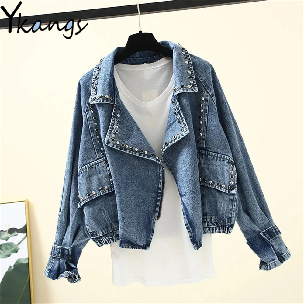 Rhinestone Beading Stitching Turn Down Collar Jean Jackets Harajuku Vintage Zipper Women Denim Coat Korean Wild Gothic Outwear
Rhinestone Beading Stitching Turn Down Collar Jean Jackets Harajuku Vintage Zipper Women Denim Coat Korean Wild Gothic Outwear
