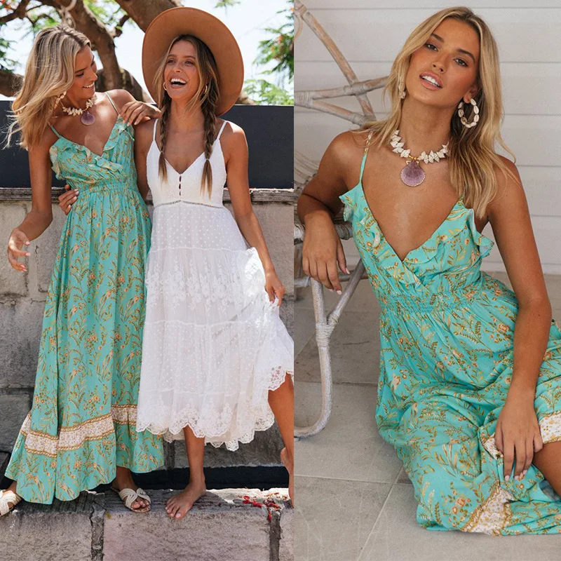 Bohemian Beach Maxi Dress Women 2021 Spring Summer Women Clothing New Female Robe Ruffle Floral Print Holiday Style Strap Dress
Bohemian Beach Maxi Dress Women 2021 Spring Summer Women Clothing New Female Robe Ruffle Floral Print Holiday Style Strap Dress
