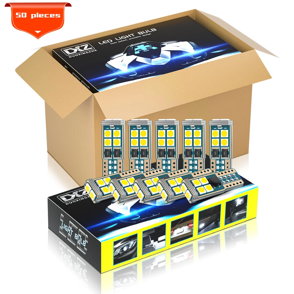 DXZ 50 шт. T10 светодиодный автомобильный W5W светильник Canbus 10 SMD 168 194 6000K 12V Белый