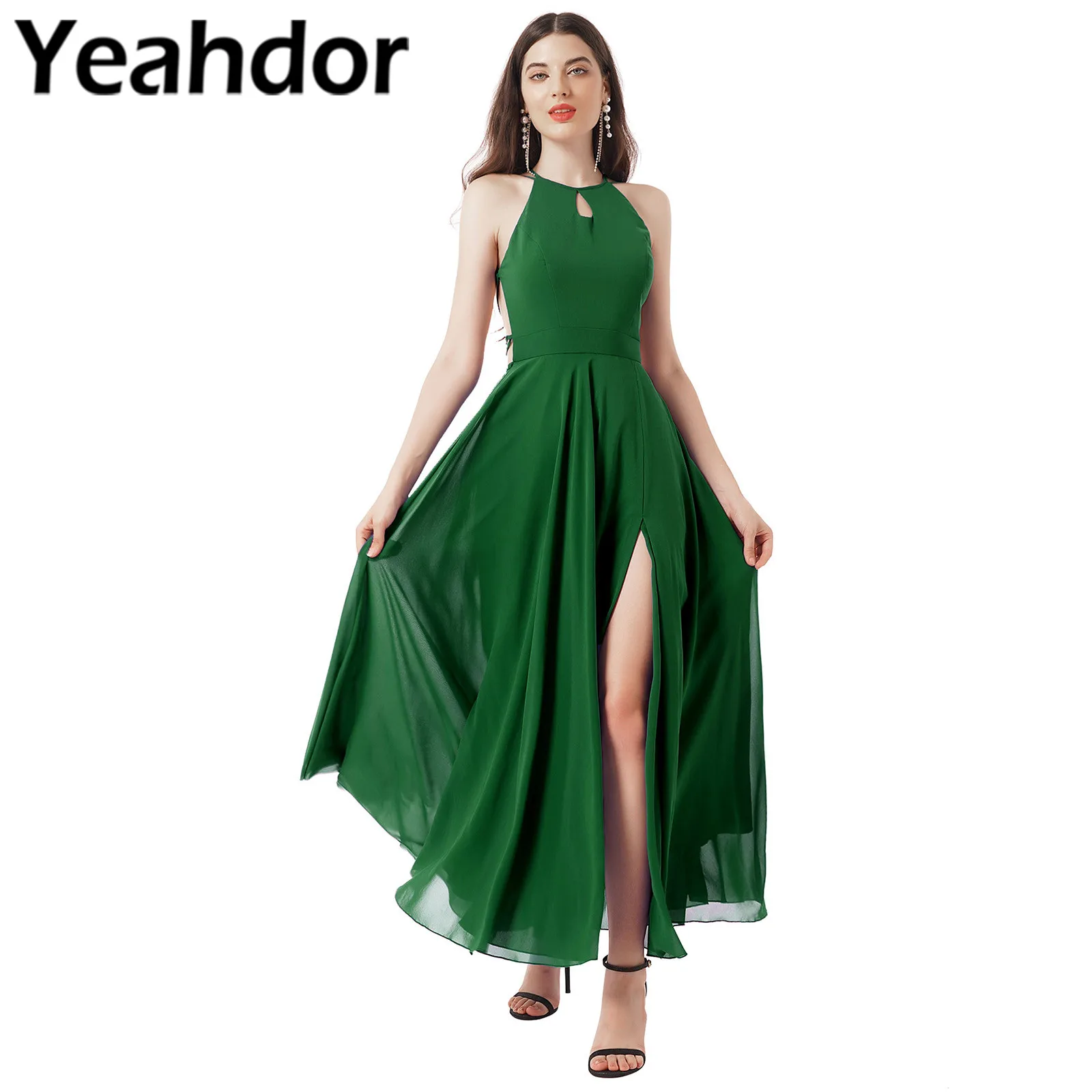 Womens Elegant Maxi Dress Solid Chiffon Halter Neck Evening Dresses Side Slit Long Dress for Wedding Cocktail Prom Gown Robe
Womens Elegant Maxi Dress Solid Chiffon Halter Neck Evening Dresses Side Slit Long Dress for Wedding Cocktail Prom Gown Robe