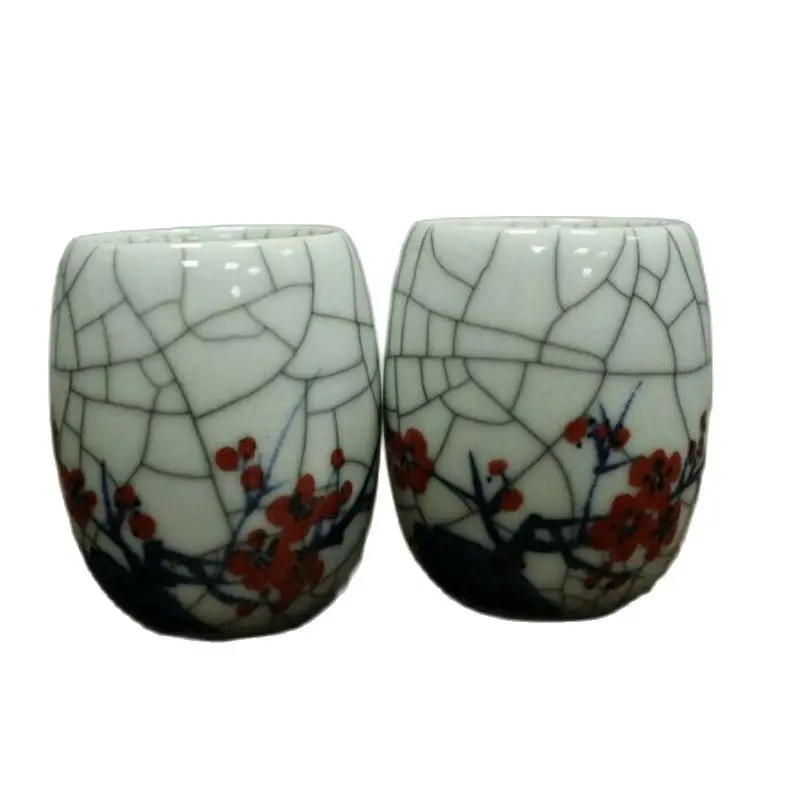 Chinese old porcelain Cracked blue and white glaze Flower and bird pattern Pair of Kung Fu Cups
Chinese old porcelain Cracked blue and white glaze Flower and bird pattern Pair of Kung Fu Cups
