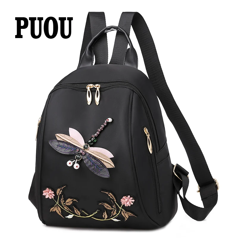 Fashion Embroidery Women's Backpack Female Quality Waterproof Nylon Shoulders Bag Pretty Style Dragonfly Pattern Backpacks
Fashion Embroidery Women's Backpack Female Quality Waterproof Nylon Shoulders Bag Pretty Style Dragonfly Pattern Backpacks