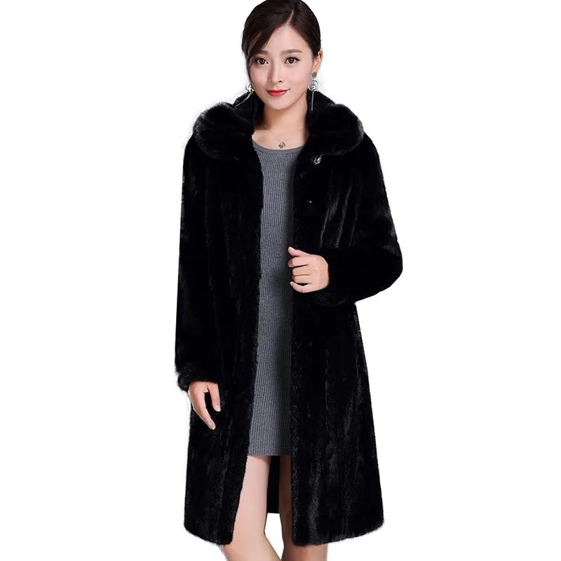 

Faux Mink Fur Coat Women Coats Imitate Whole Mink Jacket Long Middle-aged Elderly Imitation Leather Grass Lapels Large Siz 9XL93
