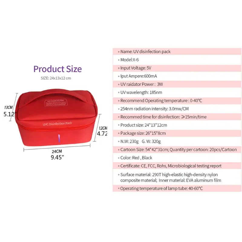 LED UV Sterilizing Bag with USB Rechargeable Portable UV Disinfection Carry Case
LED UV Sterilizing Bag with USB Rechargeable Portable UV Disinfection Carry Case