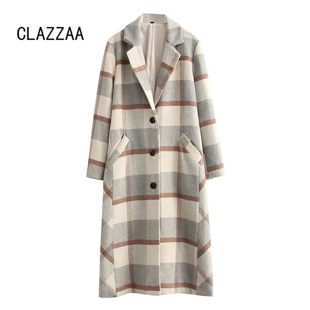 Clazzaa Women Fashion Plaid Long Coat Single-breasted Lapel Collar Long Sleeves Vintage Winter Oversized Outwear Female
Clazzaa Women Fashion Plaid Long Coat Single-breasted Lapel Collar Long Sleeves Vintage Winter Oversized Outwear Female