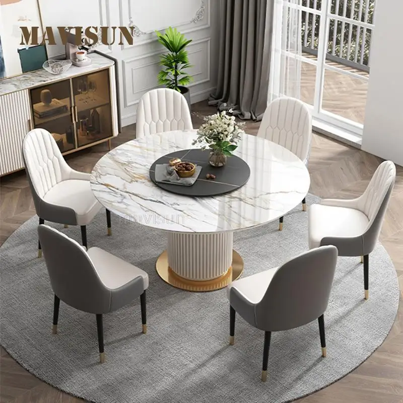 Glossy Rock Board Dining Table Light Luxury High-End White Round Kitchen Table And Chairs Combination Restaurant Furniture
Glossy Rock Board Dining Table Light Luxury High-End White Round Kitchen Table And Chairs Combination Restaurant Furniture
