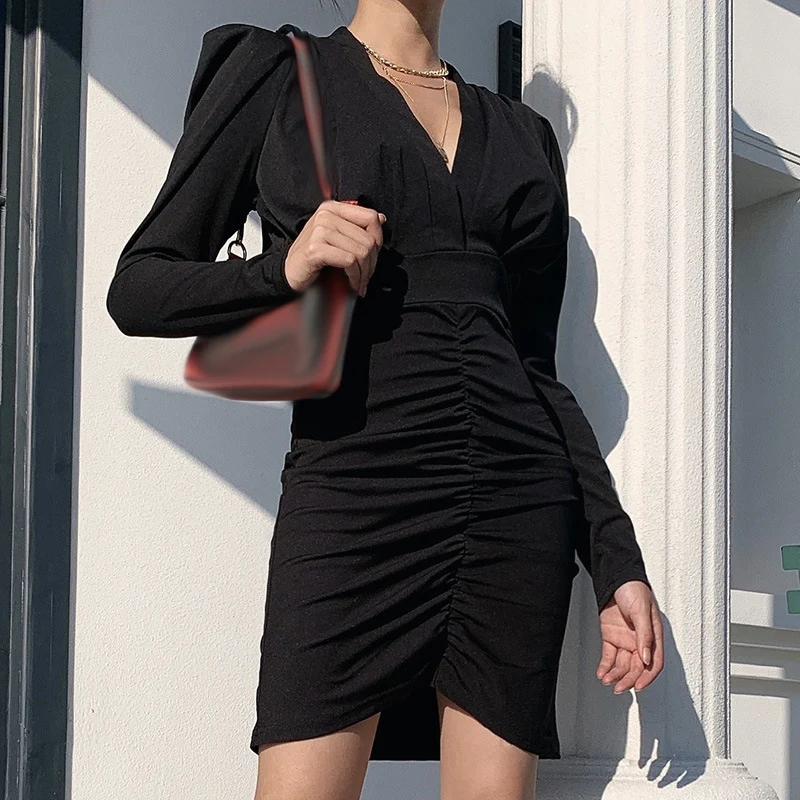 Women Bodycon Dress Pleated Long-Sleeved Bag Hip Dress Sexy Deep V Dress Office Lady Sexy Party Dress Woman Dress
Women Bodycon Dress Pleated Long-Sleeved Bag Hip Dress Sexy Deep V Dress Office Lady Sexy Party Dress Woman Dress