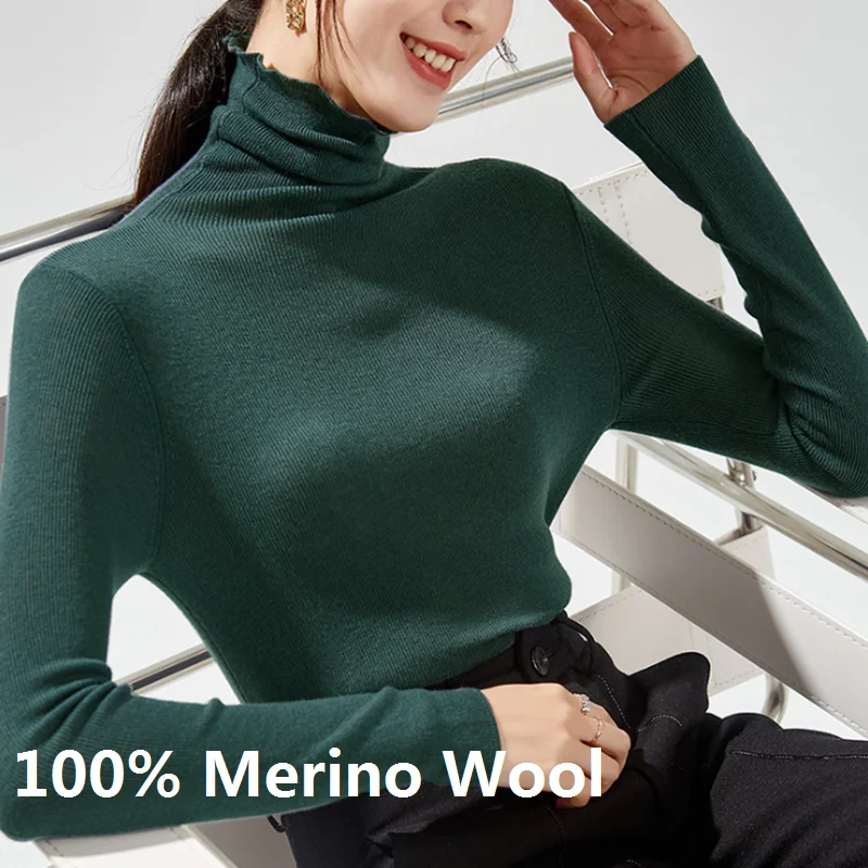 

Привлекательный темно-зеленый топ из мериносовой шерсти, осень 2021, одежда для женщин, пуловер, водолазки, Пуловеры, свитеры, женские топы, вя...