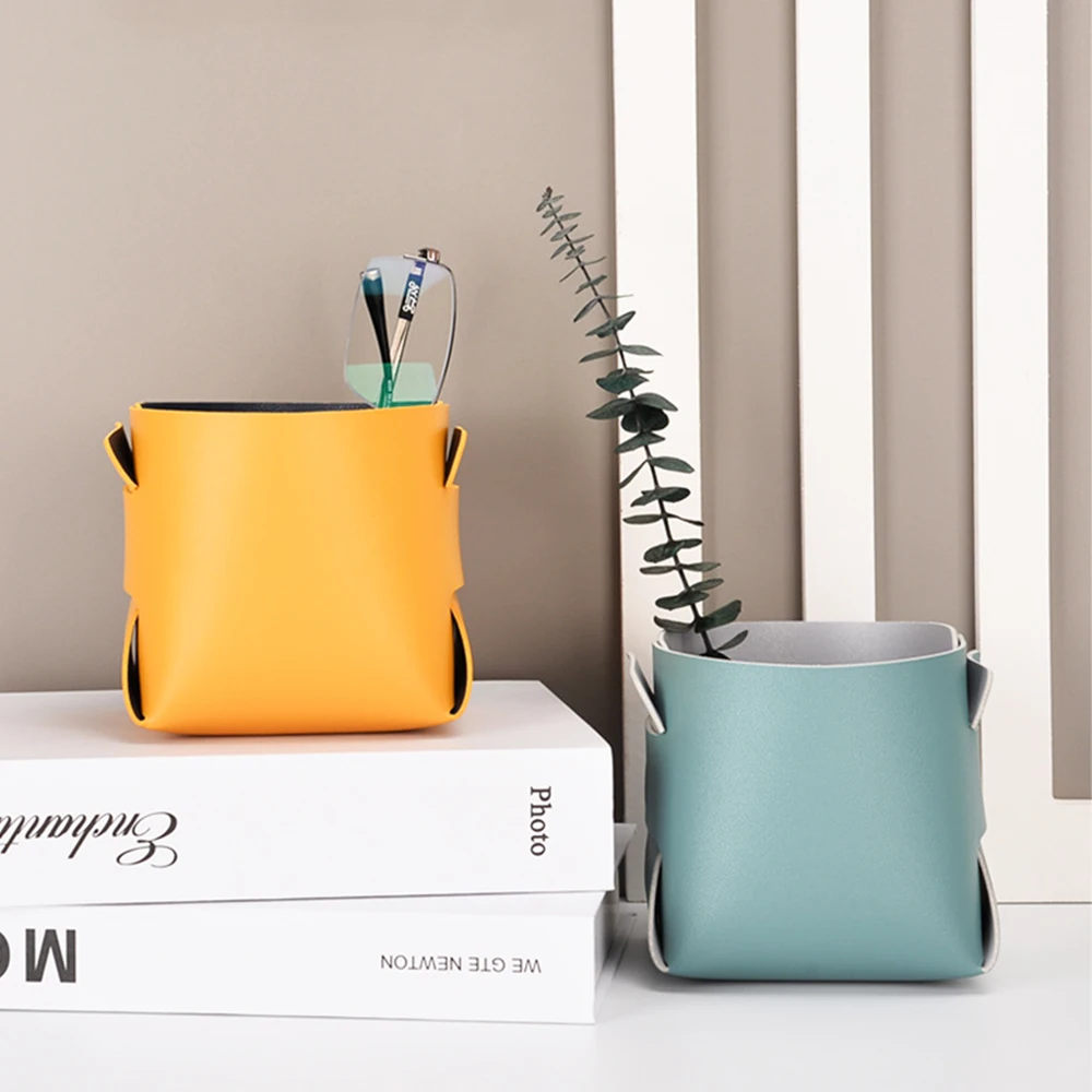 Desktop Finishing PU Leather Storage Box Pencil Holder Foldable Cosmetic Storage Basket with Handle Sundry Key Decorative Plate
Desktop Finishing PU Leather Storage Box Pencil Holder Foldable Cosmetic Storage Basket with Handle Sundry Key Decorative Plate