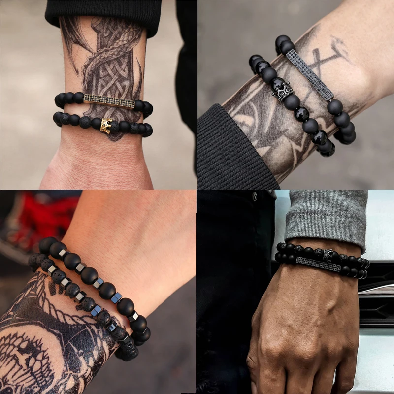 2021 New Fashion Crown Rectangle Beads Bracelet For Men Natural Matte Lava Stone Bead Bracelet For Men Jewelry Gift 
2021 New Fashion Crown Rectangle Beads Bracelet For Men Natural Matte Lava Stone Bead Bracelet For Men Jewelry Gift