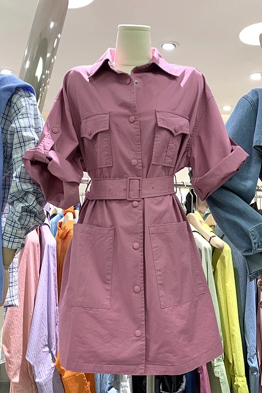 2021 Spring Casual Fashion Women Solid Color Short Sleeve Pocket Dress Single-Breasted Mid-Length Shirt Dress with Sash
2021 Spring Casual Fashion Women Solid Color Short Sleeve Pocket Dress Single-Breasted Mid-Length Shirt Dress with Sash