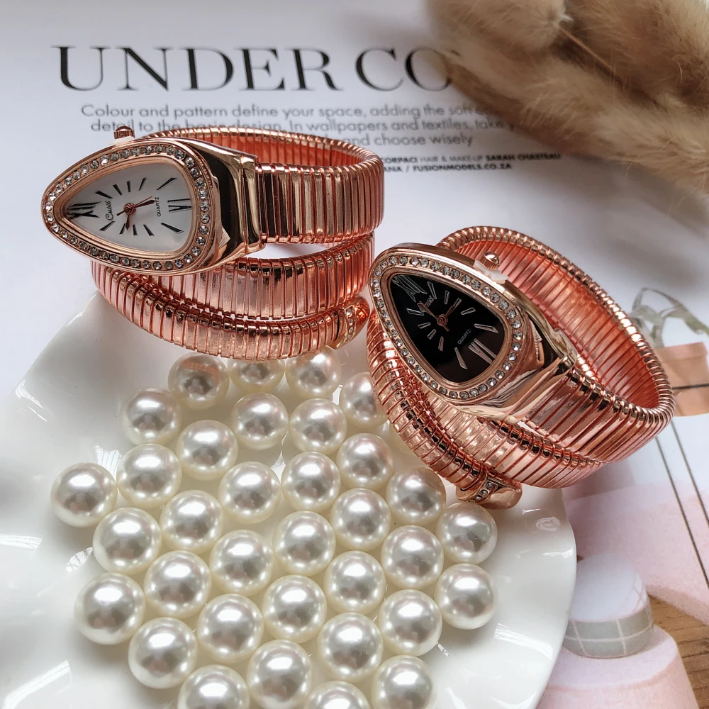 Часы наручные женские с браслетом под змеиную кожу брендовые Роскошные модные
