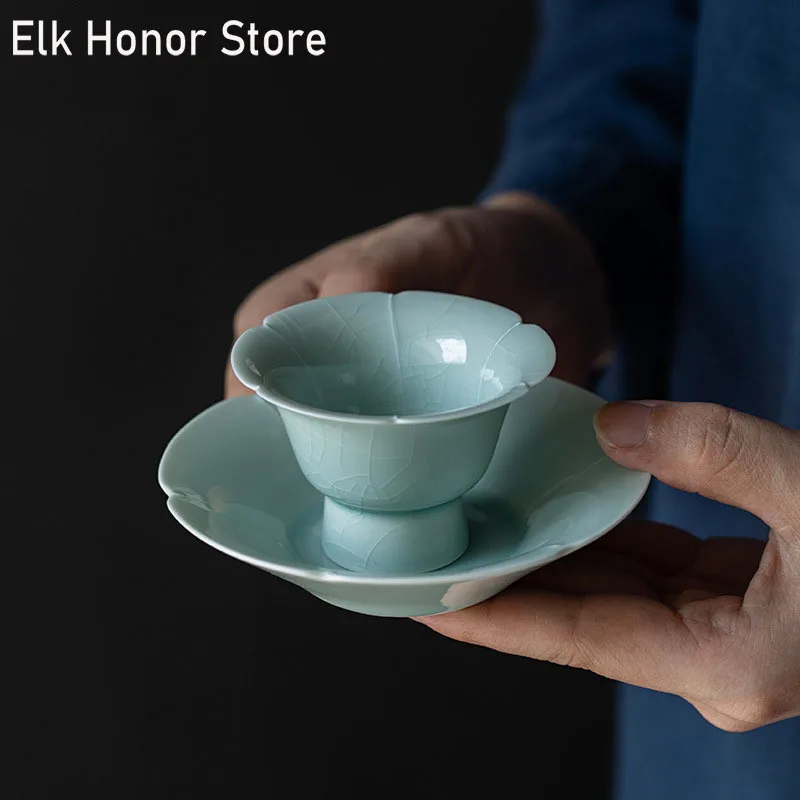 

40ML Hutian Kiln Green Glaze Master Cup Tea Cup Antique Imitation Song Ceramic Kungfu Teaware Set Small Teacup Dish Tea Ceremony