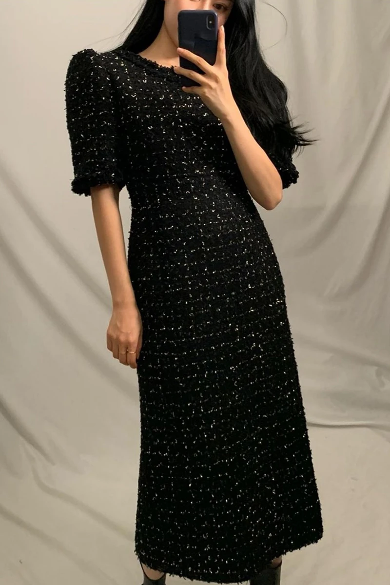 Sannian Women Dress 2021 New Fall Retro Round Neck Bright Silk Embellished High Waist Slim-fit Over-the-knee Tweed Dresses Women
Sannian Women Dress 2021 New Fall Retro Round Neck Bright Silk Embellished High Waist Slim-fit Over-the-knee Tweed Dresses Women
