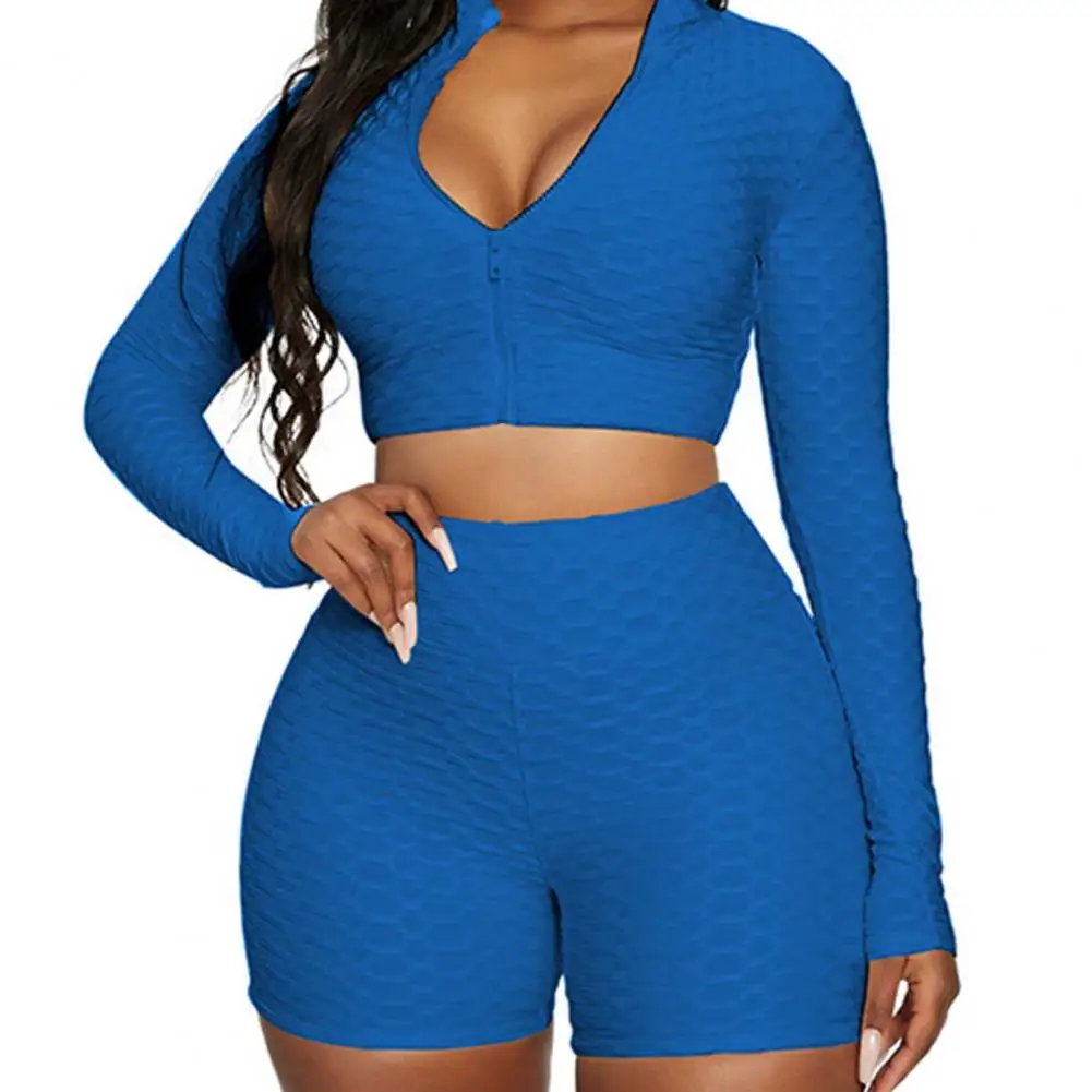 Summer Sports Suit Women Sportswear Solid Color Pineapple Grid Long Sleeve Zipper Coat Shorts Set long sleeve sportswear set
Summer Sports Suit Women Sportswear Solid Color Pineapple Grid Long Sleeve Zipper Coat Shorts Set long sleeve sportswear set