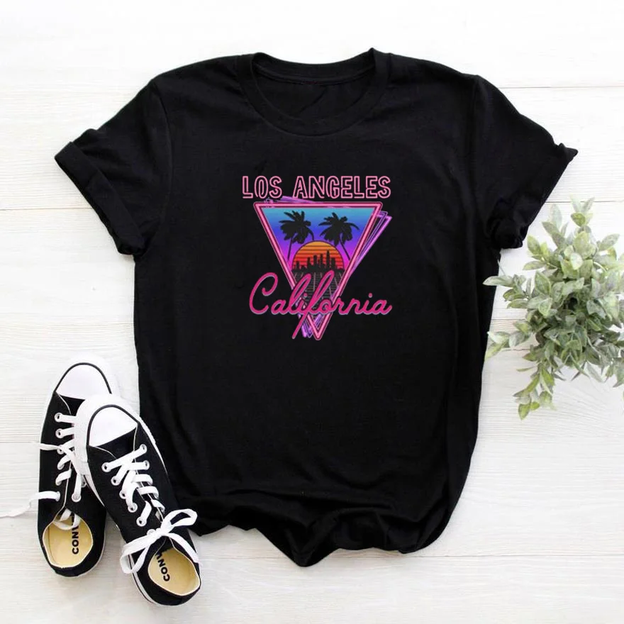 

Los Angeles Caliponnia T-shirt Femme Funny Round Neck Womans Tshirt Tops Aesthetic Fashion Women T Shirts Cotton Camiseta Mujer