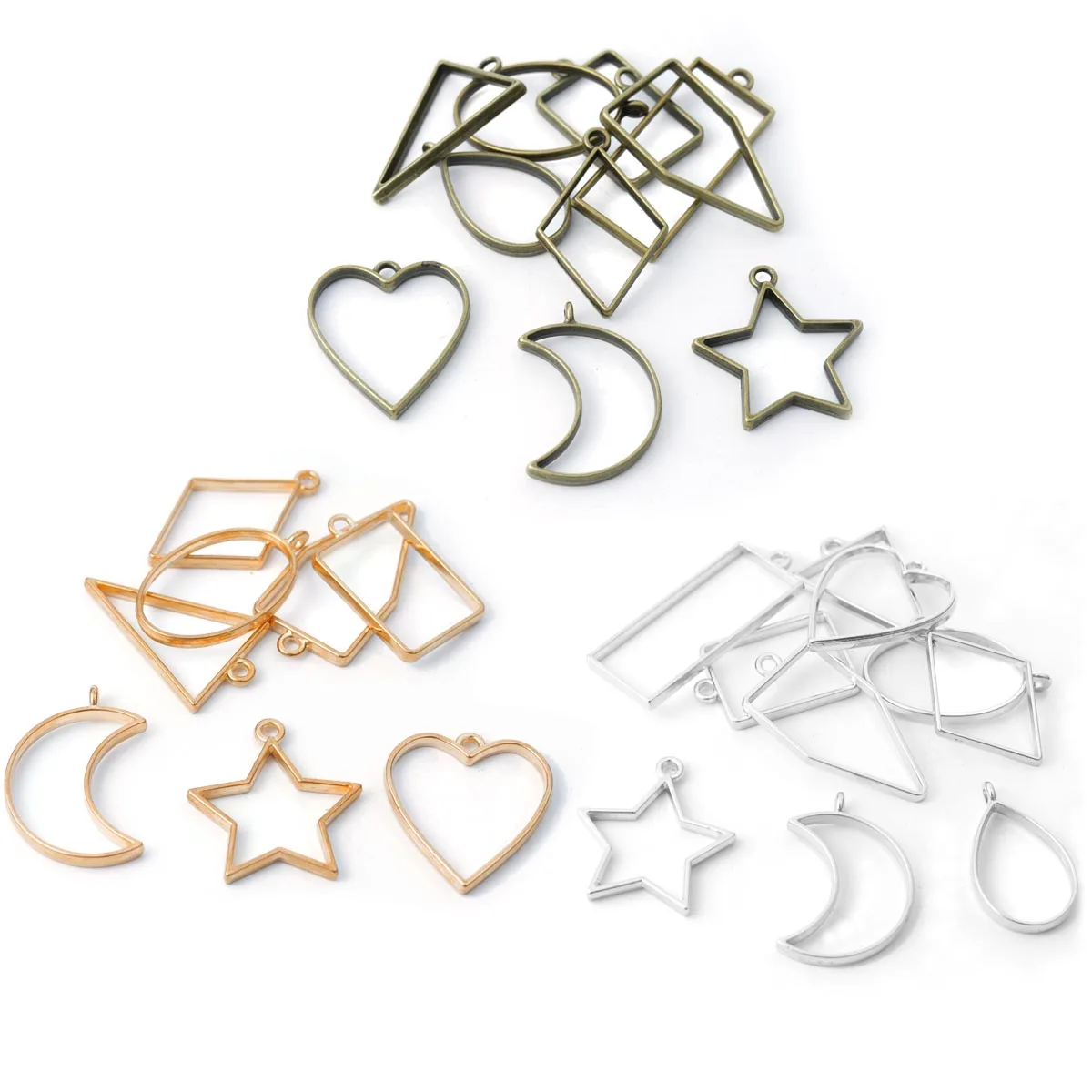 10pcs/lot Geometric Heart Moon Star Square Charm Metal Hollow Frame Glue Blank Connector Charms Pendant DIY Jewelry Findings
10pcs/lot Geometric Heart Moon Star Square Charm Metal Hollow Frame Glue Blank Connector Charms Pendant DIY Jewelry Findings