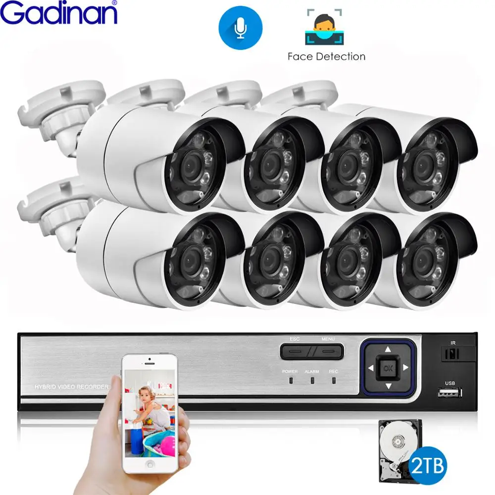 

Gadinan H.265+ 8CH 5MP POE NVR Kit Security Face Detection CCTV System Audio AI 5MP IP Camera Outdoor P2P Video Surveillance Set