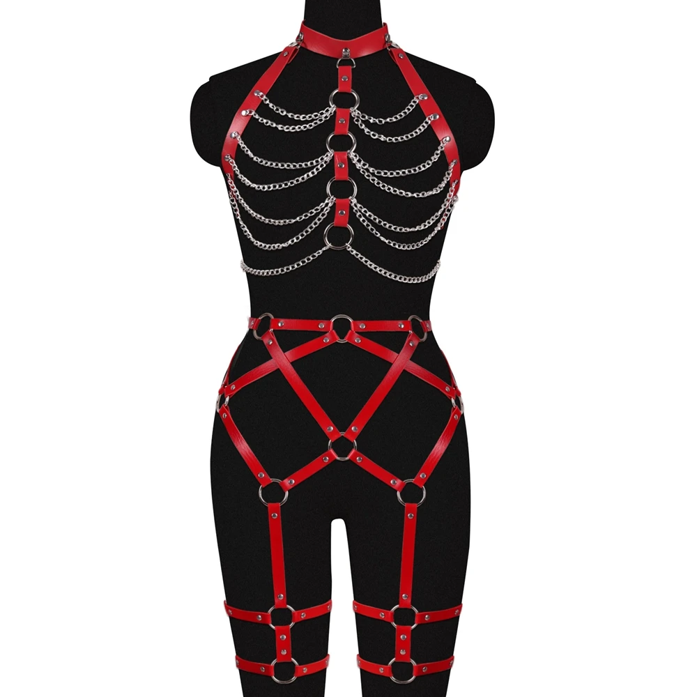 Women Punk Leather Body Harness Bodysuit Adjust Bondage Harness Bra Leg Garter Belt Sexy Lingerie Punk Goth Body Cage Set
Women Punk Leather Body Harness Bodysuit Adjust Bondage Harness Bra Leg Garter Belt Sexy Lingerie Punk Goth Body Cage Set