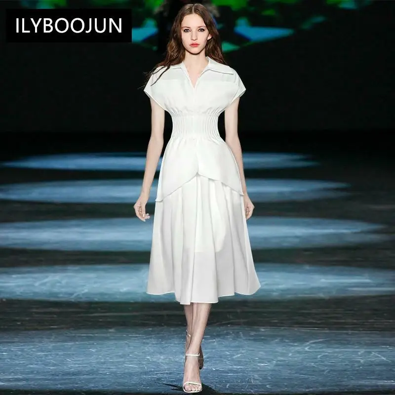 Fashion Designer Summer Elegant White Dress Women V-neck Short Sleeve Ruffles Office Lacy Casual Midi Dress
Fashion Designer Summer Elegant White Dress Women V-neck Short Sleeve Ruffles Office Lacy Casual Midi Dress