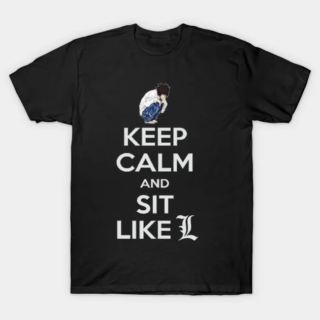 Мужская футболка с надписью "DEATH NOTE KEEP CALM L" (белый текст) от originalo женская