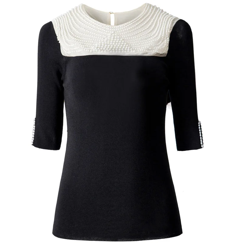 High Quality Sweaters & Pullovers 2021 Autumn Winter Knitwear Women Hand Made Beading Deco Short Sleeve White Black Jummpers
High Quality Sweaters & Pullovers 2021 Autumn Winter Knitwear Women Hand Made Beading Deco Short Sleeve White Black Jummpers