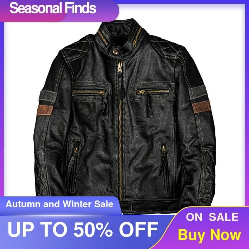 Vintage 2021 Black Genuine Leather Jacket Men Motorcycle Style Plus Size 5XL Real Natural Cowhide Spring Slim Fit Biker Coat
Vintage 2021 Black Genuine Leather Jacket Men Motorcycle Style Plus Size 5XL Real Natural Cowhide Spring Slim Fit Biker Coat