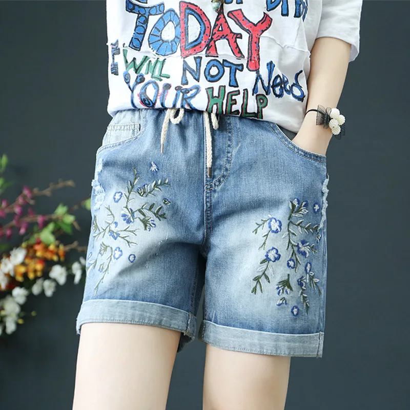 Summer Denim Shorts Female New Loose Hole Flower Embroidery Jeans Woman Casual Loose ripped jeans for women
Summer Denim Shorts Female New Loose Hole Flower Embroidery Jeans Woman Casual Loose ripped jeans for women