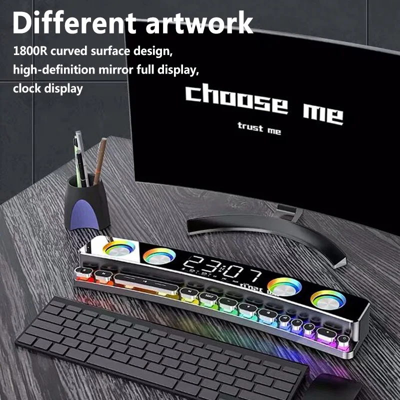 RGB Clock Display Wireless Computer Speaker Home Theater Subwoofer Bluetooth Soundbar 3DStereo Music Centre for Laptop Phone MP3
RGB Clock Display Wireless Computer Speaker Home Theater Subwoofer Bluetooth Soundbar 3DStereo Music Centre for Laptop Phone MP3