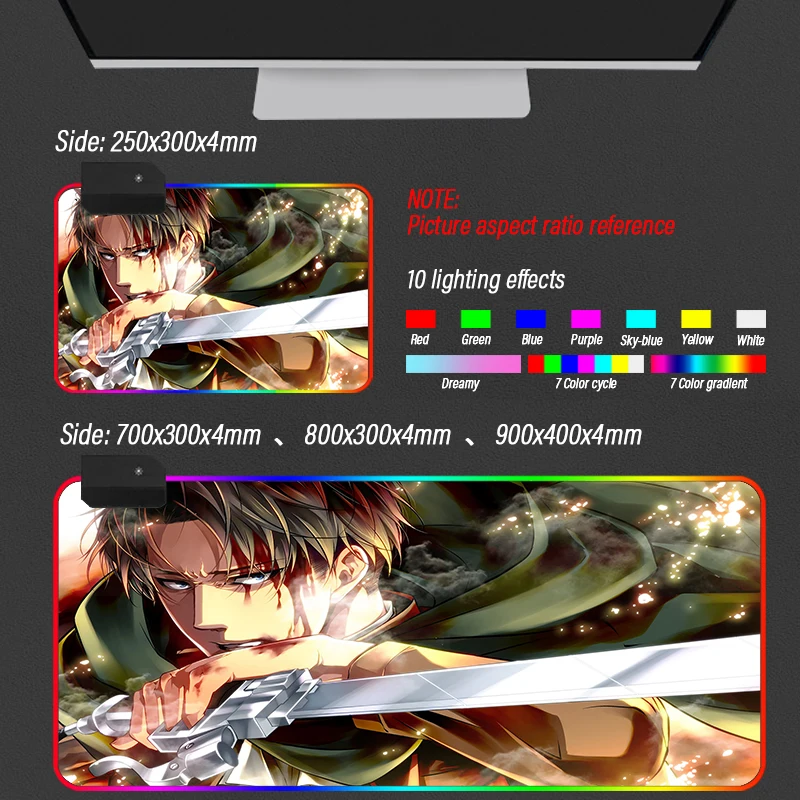 Anime Levi Ackerman Gaming Computer Mousepad RGB Large Illuminate Mouse Carpet Big Mause Pad Attack on Titan Mat with Backlit
Anime Levi Ackerman Gaming Computer Mousepad RGB Large Illuminate Mouse Carpet Big Mause Pad Attack on Titan Mat with Backlit