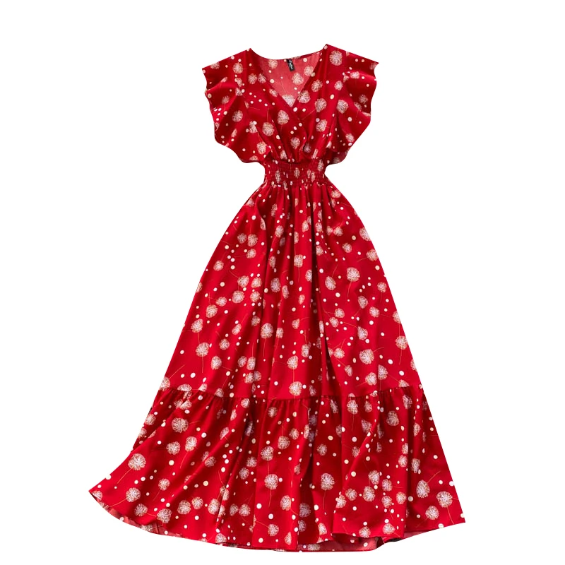 Summer Women Dress New Vintage Fashion Print V-neck Ruffled Sleeveless High Waist Thin and Large Swing Dress ladies dress
Summer Women Dress New Vintage Fashion Print V-neck Ruffled Sleeveless High Waist Thin and Large Swing Dress ladies dress
